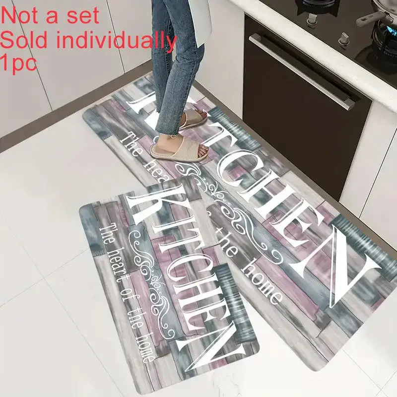 Kitchen Rug, 1 Count Wood Grain and Letter Printed Non Slip Floor Mat, Household Mat for Home Kitchen Living Room, Area Rugs for Living Room