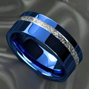 8mm Blue Ring With Meteorite Inlay For Men And Women's Couples, Comfortable Fit For Wedding Engagement Ring