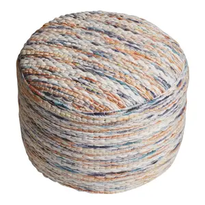 Round Multicolor Handwoven Indoor Outdoor Pouf, Ottomans for Living Room, Upholstered Ottoman, Space Footrest, Vanity Stool for Living Room, Office