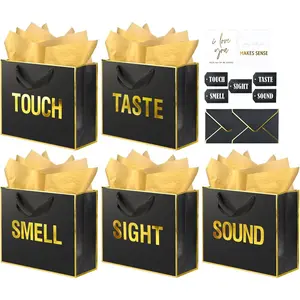 Large  Foil 5 Senses  Bags For Him Her with Labels Envelopes and Cards, Sight Smell Touch Taste Sound  Bags with Tissue Paper For Birthday, Anniversary, Mother'S Day, Valentine'S Day(12x10x4inch)