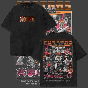 Retro Limited Portgas D. Ace One Piece Anime Double Sided Printed Vintage Oversized Washed Graphic Sweatshirt Casual Y2K Oversize Anime Manga Acid Wash Graphic Hoodie Unisex Fit Casual Cotton Streetwear Otaku Top Sweater Gift For Anime Fans And Lovers
