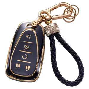 Car Key Case with Keychain, Soft TPU Car Key Case, Full Protective Car Key Cover, Car Key Protector, Car Key Accessories for Chevrolet Equinox Malibu Camaro Cruze