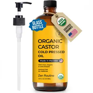 Zen Routine Organic Golden Castor Oil 16oz Glass Bottle | Support Gut Wellness, Bloating Comfort & Lymphatic Health | Cold Pressed Unrefined | USDA Certified Organic | Hexane Free | Castor Oil Pack | Made in USA