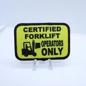 Certified Forklift operators only removable patch meme 2"x3" morale patch with hook and loop backing green background
