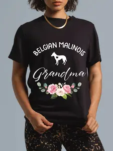 100% Cotton Belgian Shepherd Malinois Dog Grandma Silhouette Mothers Day T-Shirt
