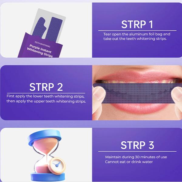 Purple Teeth Whitening Strips - 14/28 Whitening Sessions - Safe for Enamel - Non Sensitive Teeth Whitening - Peroxide-Free Whitening Strips, 14-day treatment (14 Packets - 2 Strips per pack) - Non-Slip, Dry Strip Technology