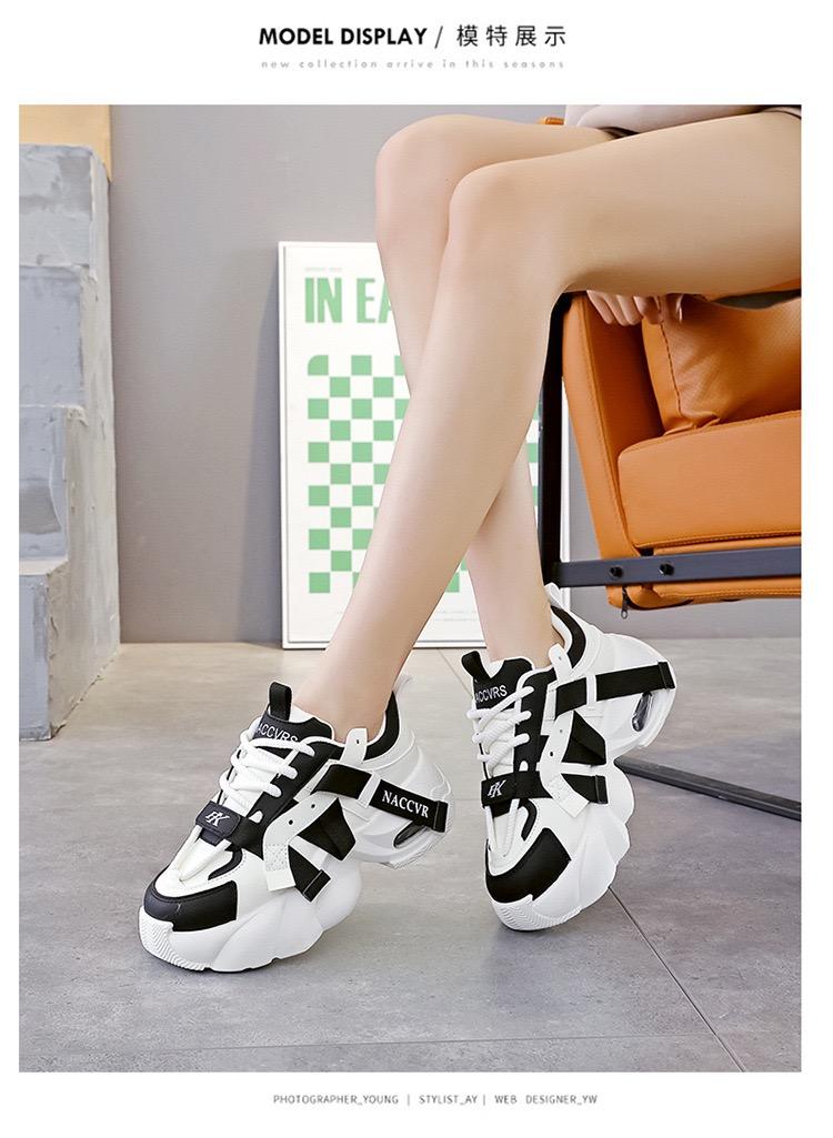 2025 Spring Thick-Soled Height-Increasing Dad's Shoes for Women, Unique Design, Versatile Sports Casual Sneakers Beige Black