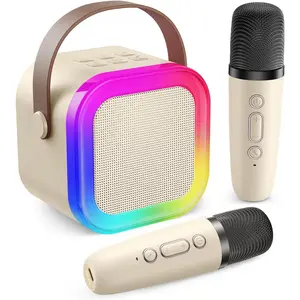Mini Karaoke Machine with 2 Wireless Mics, Portable Bluetooth Speaker with Voice Changer & LED Lights, Fun Gifts for Boys and Girls