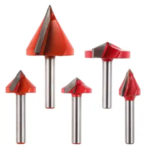 5 count V- Router Bits Set, 60? 90? 120? 150? Angle, 6mm Shank,  V Shape Milling    CNC Engraving Router Bit, VG05A