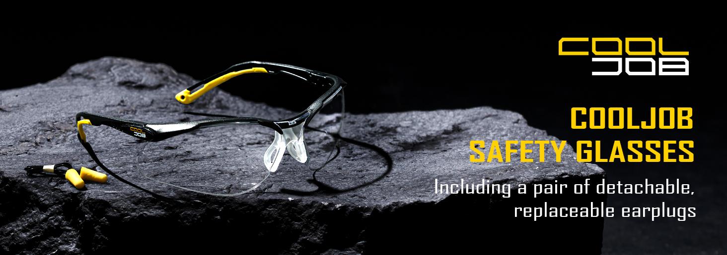 COOLJOB Safety Glasses with Corded Earplugs, ANSI Z87.1 Impact Resistance and UV Proof, Protective Eyewear with Clear Lenses COOLJOB Safety Glasses with Corded Earplugs, ANSI Z87.1 Impact Resistance and UV Proof, Protective Eyewear with Clear Lenses