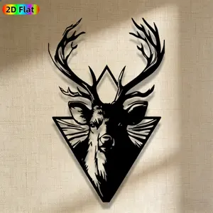 1pc Avant-Garde Deer Head with Triangle Metal Wall Art, Avant-Garde Deer Head with Triangle Statue Mural, Iron Craft, Perfect for Living Room, Garden, Zoo Corner Decor, Silhouette Wall Decor, Christmas Decor, Ideal Gift for Nature Lovers