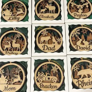 Personalized Wooden Ornaments Handcrafted Holiday Decor Gifts Nature Rustic Charm Custom Engraving Durable Layered Wood Design Winter Themed Cutouts Perfect for Gifting and Decorating - Decoration