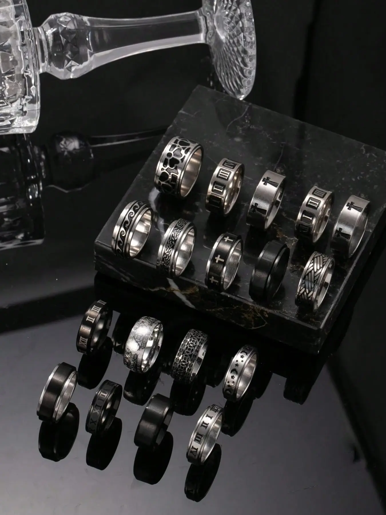 Men's Stainless Steel Rings Set, Fashionable Hip-Hop Punk Style, Casual Trendy Daily Commute Jewelry, Perfect Gift for Men, Random Styles, Stackable Rings, Stacking Ring Set