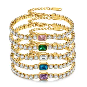 Birthstone Tennis Bracelet for Women | Adjustable CZ Crystal Bracelet | Gold Jewelry Gift