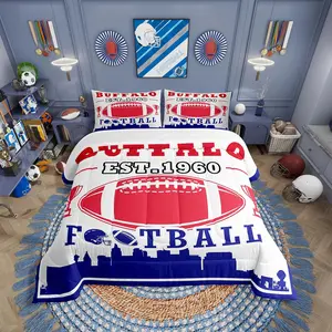 Football Comforter Set,Red Blue Sports Bedding Men,Football Field Quilt,Retro Rugby Duvet Insert,Luxury Soft(Buffalo)