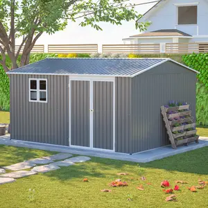 12x10 FT Large Outdoor Storage Shed, Waterproof Metal Garden Tool Shed with Lockable Doors, Heavy Duty Steel Utility Building for Backyard, Patio & Lawn