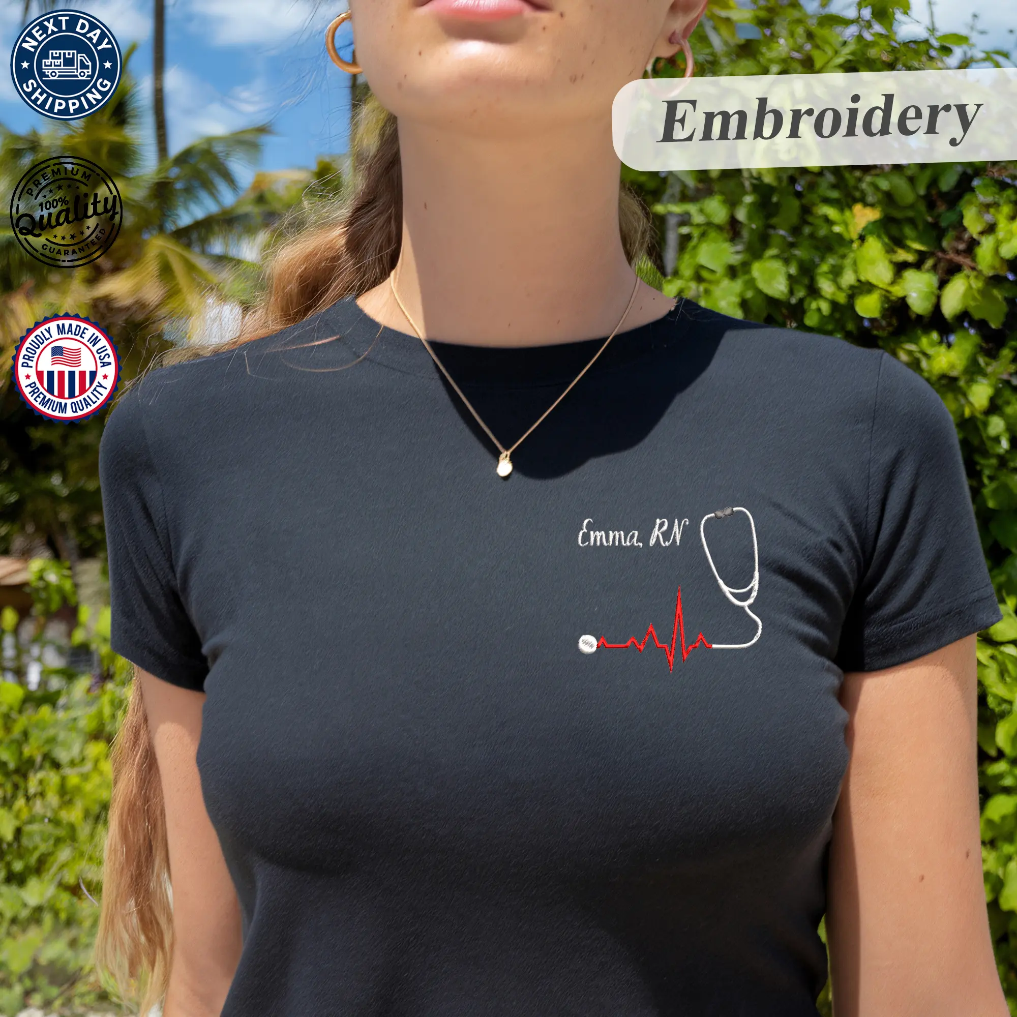 Embroidered Nurse Y2K Baby Tee | Custom RN Crop | Personalized Heartbeat Stethoscope Shirt | Monogram Name T-Shirt | Soft Fitted Medical Top | Cute Nurse Gift | Healthcare Worker Appreciation Tee