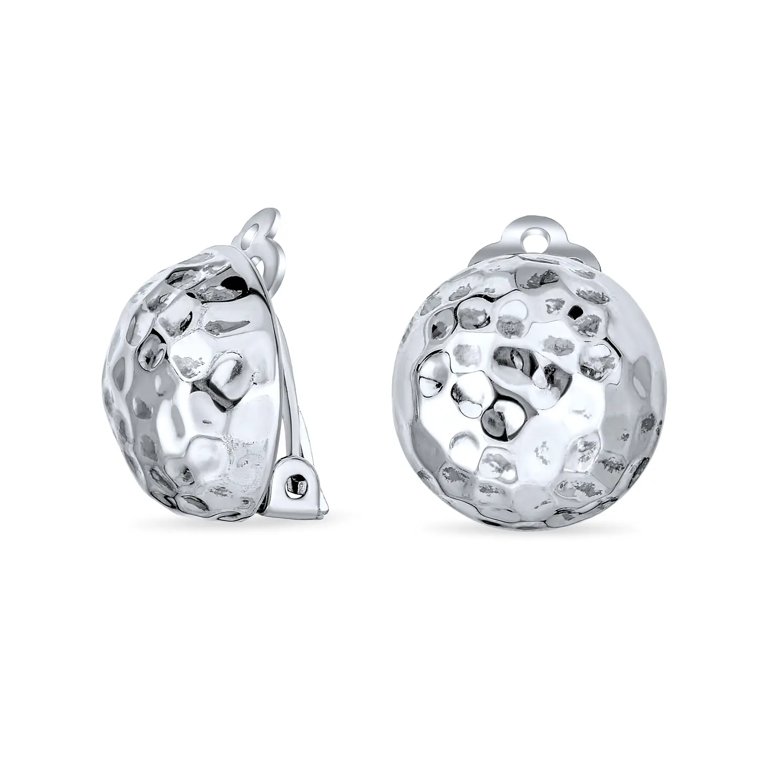 Hammered Textured Ball Button Clip On Earrings Gold Plated Sterling Silver