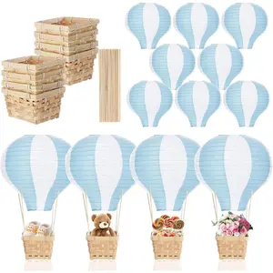 8 Sets Hot Air Balloons Decorations Baby Shower Table Centerpieces 11.8'' Paper Lantern with Basket for Gender Reveal Birthday Wedding Nurse Graduation Party (Blue)