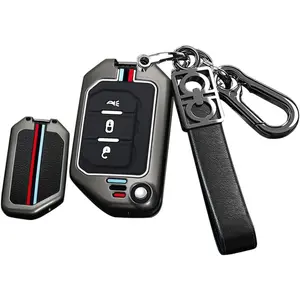 Folding 3 Button Key Fob Cover for Jeep Wrangler JL JLU Gladiator 4XE 2018-2021 Accessories Alloy+TPU Key Shell Cover with Keychains-3 Button Black