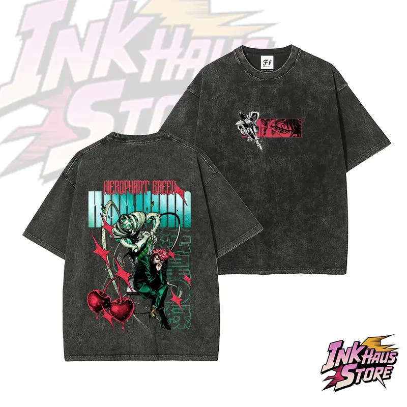 Hierophant acid wah tee JJBA JoJo Part 3 Stardust Crusaders Kakyoin Green Graphic--Short Sleeve Cotton Unisex Retro Vintage Streetwear fashion best gift for anime lover