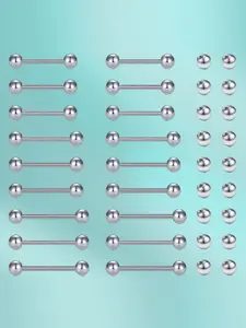 36pcs Stainless Steel Industrial Bar & Replacement Ball Set, Simple Style Tongue Studs Earrings Lip Rings Navel Rings, 1.6mm Dia., 14/16/18mm Bars