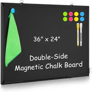 Chalk Board, 36"x24" Black Chalkboard Double-Sided Dry Erase Board  Blackboard for Wall, Black Framed Small Chalk Board , School, Office, Kitchen