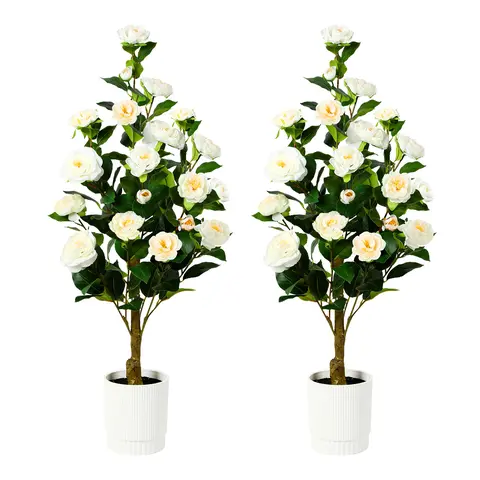 SHareconn 2-Pack Artificial Camellia Trees - 3ft & 4ft Heights, High-Quality Durable Material, No-Maintenance Faux Plants for Busy Users, Decorative Flowers for Garage & Multiple Home Decor Areas
