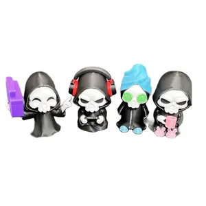 The Grimme Gang Mini 3D Printed Grim Reaper Set of 4 Halloween Desk Shelf Decor 2.5 Inches Tall Durable PLA Spooky Cute Home Décor