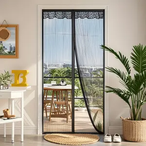 Heavy-duty magnetic door screen - Self-sealing, no-mesh design, pet and child-friendly, magnet strip installation, durable nylon material, bohemian style, mosquito barrier door