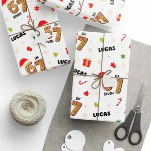 [Blackk Friday Sale]Personalized Name 67 Wrapping Papers, 67 Meme Funny Christmas Gift Wrap for Kids, Santa Brain Rot Funny Gift Idea, Holiday Wrapping Roll luxury xmas