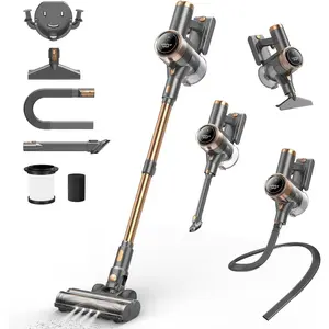 10-in-1 Cordless Lightweight Stick Vacuum Cleaner, 45mins Runtime Powerful Suction, LED Touch Screen, Rechargeable for Home Hardwood Floor Carpet Pet Hair (Gold)