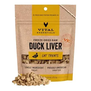Vital Essentials Duck Liver Cat Treats, 0.9 oz | Freeze-Dried Raw | Single Ingredient | Grain Free, Gluten Free, Filler Free