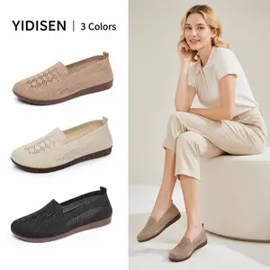 Comfortable Knit Slip-On Shoes for Women - Breathable Mesh Flat Loafers with Non-Slip Soles, Lightweight Casual Walking Shoes for Everyday & Work