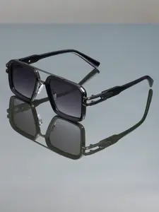 Retro Style Double Tube Box Sunglasses, Durable Metal Comfortable Nose Pads, Blue Lenses, Suitable for Men and Women, Daily Wear and Photography