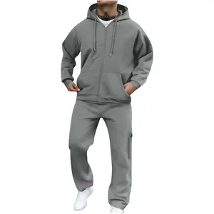 Brnmxoke Mens Lightweight Track Suits Full Zip Hooded Sweatshirt Sets Matching Wide Leg Cargo Pants 2 Piece Outfit Dark Gray,Xl