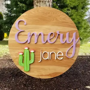 30" Custom Name Sign| Cactus Name Sign| Custom Round Name Sign| Nursery Sign| Custom Nursery Sign| Nursery Decor