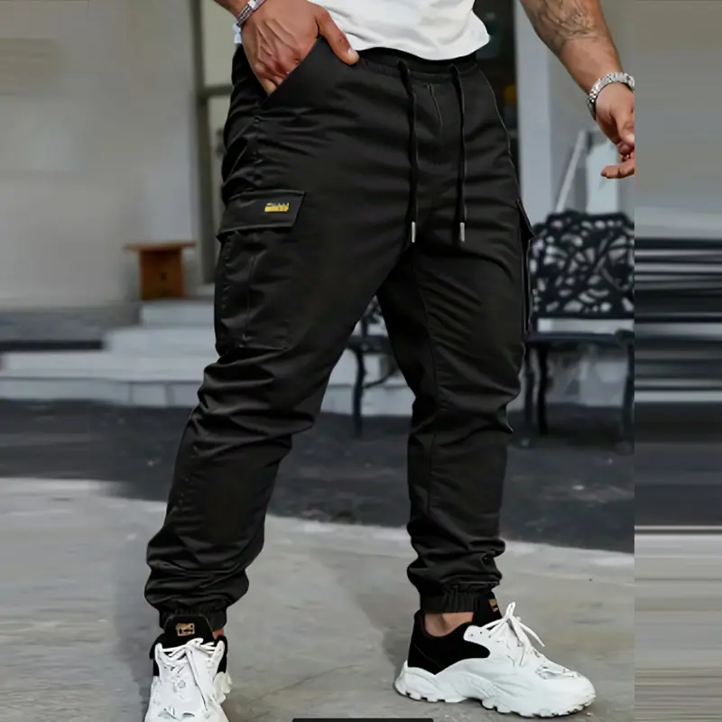 Men’s heavy-duty cargo pants with a tapered ankle and rolled hem — durable non-stretch casual outdoor trousers suitable for everyday wear