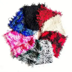 Trendy Tassel Y2K Beanie Distressed Hip Hop Knit Hats Soft Lightweight Elastic Windproof Beanies Fuzzy Winter Hat Thick Warm Skull Cap for Women Men