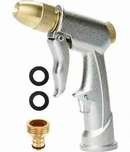 Heavy Duty High Pressure Hose Nozzle 100% Metal Brass Head Water Spray Gun for Garden Lawn Car Washing Outdoor Power Washer Commercial Chemical Sprayer Attachment Stainless Steel Flexible