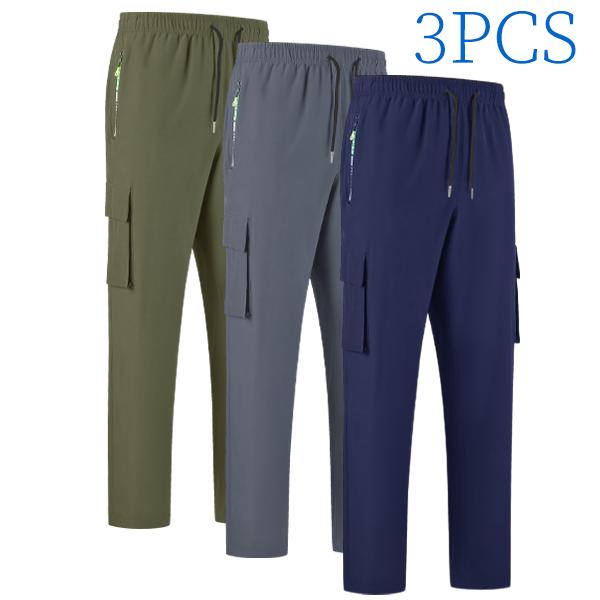 3PCS/Set Men's Quick Drying Work Pants Multi-Pocket Stretch Casual Trousers Outdoor Versatile Sports Long Pants