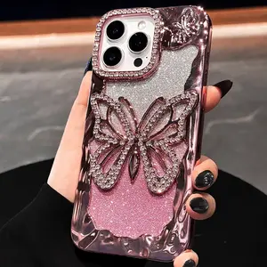 Luxury Soft Butterfly Diamond Phone Case For IPhone 11 12 13 14 15 16 17 Pro Max Plus Air Glitter Bumper Back Cases Cover