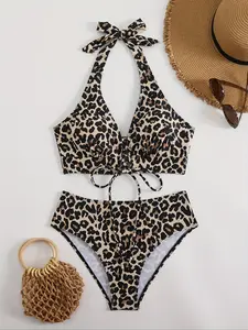 Women's Leopard Print Bikini Set, Casual Fashion Chic Swim Top & Swim Bottom Swimsuit for Beach Holiday Vacation, Ladies Swimwear for All Seasons, Swim Kit, Swimming Suit
