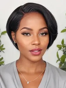 6 Inch Short Pixie Cut Wig Human Hair Wig 13x4 Side Part Lace Front Bob Wig Suitable for Women No Glue Needed Ready To Wear Glueless Frontal Wig Glueless Hair Wigs