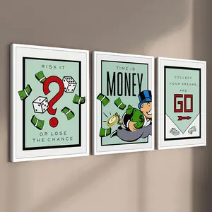 Wooden Framed Canvas Painting, Wealth-related Philosophical Fun Poster, Corridor Mural, Apartment Dormitory Poster, Decor, Wall Art, Wall Art Decoration