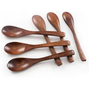 Wooden Spoons for Eating 6PCS Small Wooden Soup Spoons for Honey Coffee Stirring Tea Jam Bath Salts 6 Inches Cutlery Set High-Quality Natural Schima Super Wood Durable Surface Safe Dishwasher-Safe