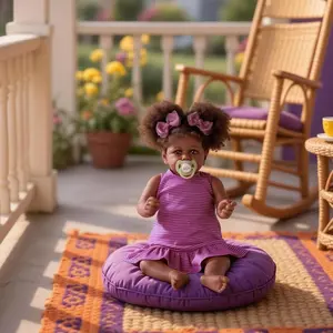 Reborn Baby Dolls Black - 22 Inch Lifelike Soft Body Realistic-Newborn Baby Dolls Taupe Eyes Caramel Skin Tone Pink Striped Skirt Real Life and Toy Accessories Gift for Kids Age 3