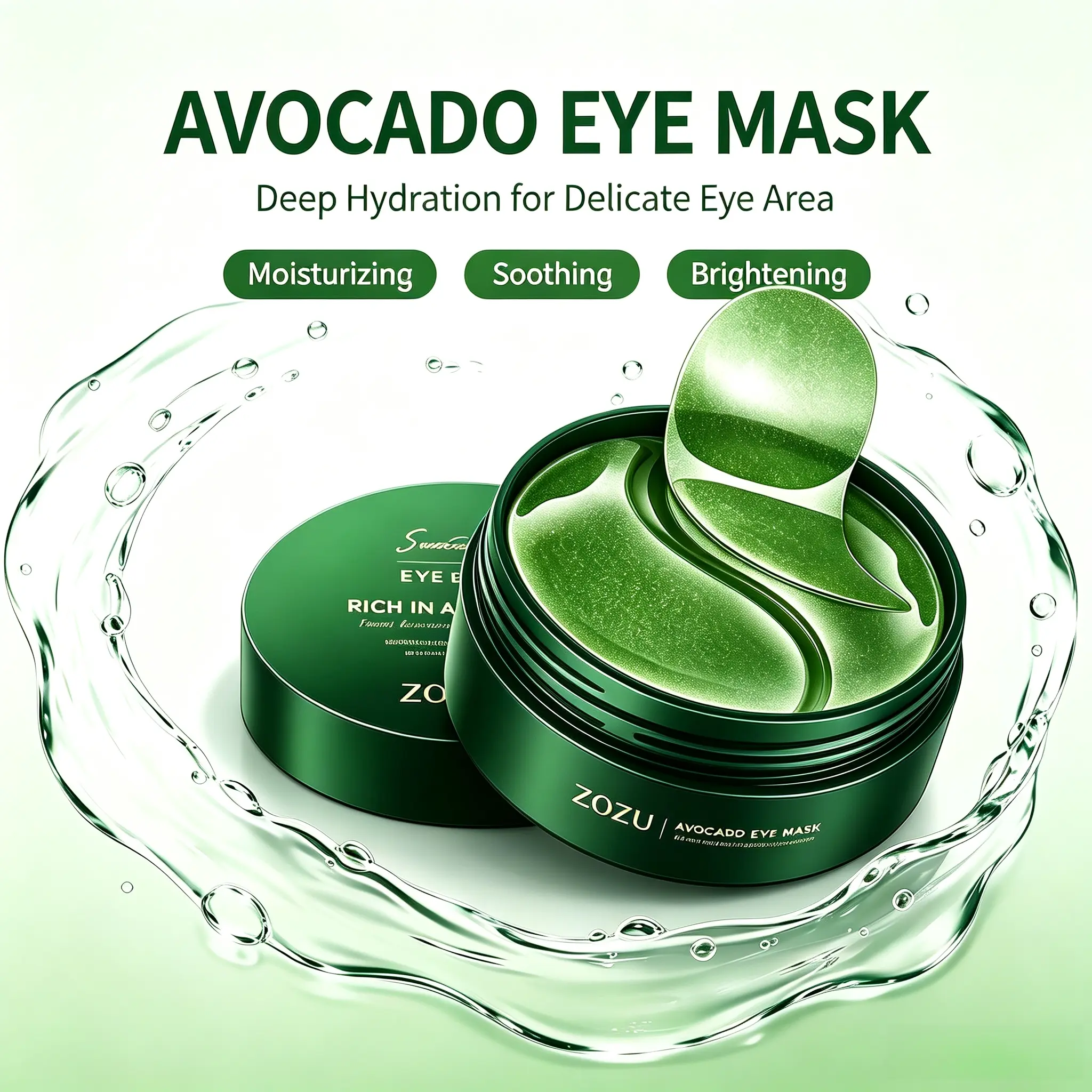 ZOZU Avocado Sensitive Eye Patches Moisturizer - 60 PCS Hydrating Dark Circles Treatment to Moisture, Soothe and Target Eye Bags, Eye Patches For Dark Circles, Bag Patch Eye Treatments
