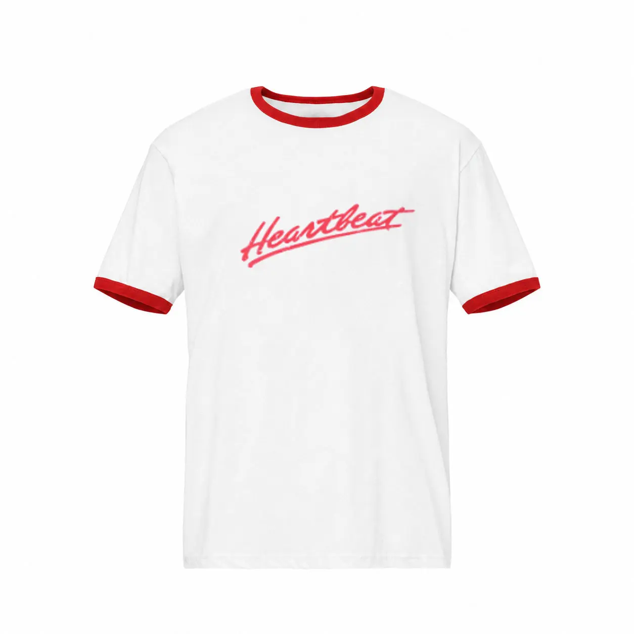 Chevy Heartbeat Script Ringer T-Shirt, Retro Red Trim Graphic Tee, Vintage Americana Top for Men and Women