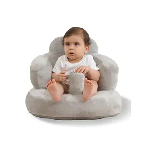 Velvet-Covered Inflatable Baby Seat with Built-in Pump |   A Supportive Bumbo Seat for Babies 3-36 Months |   Perfect for Learning to Sit, Feeding, Floor Time & Camping (Velvet Pillar-Gray)